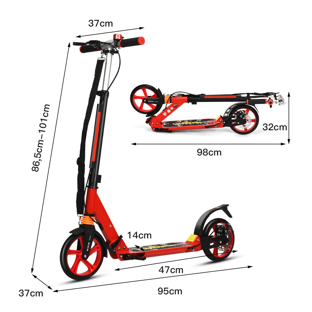Klappbarer Kickscooter Mit Klingel & Ständer Höhenverstellbarer Scooter Roller Tretroller