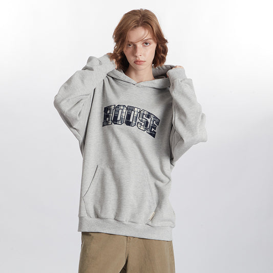 American Letter Patch Embroidery Design Loose Hooded Casual Versatile Couple Sweater