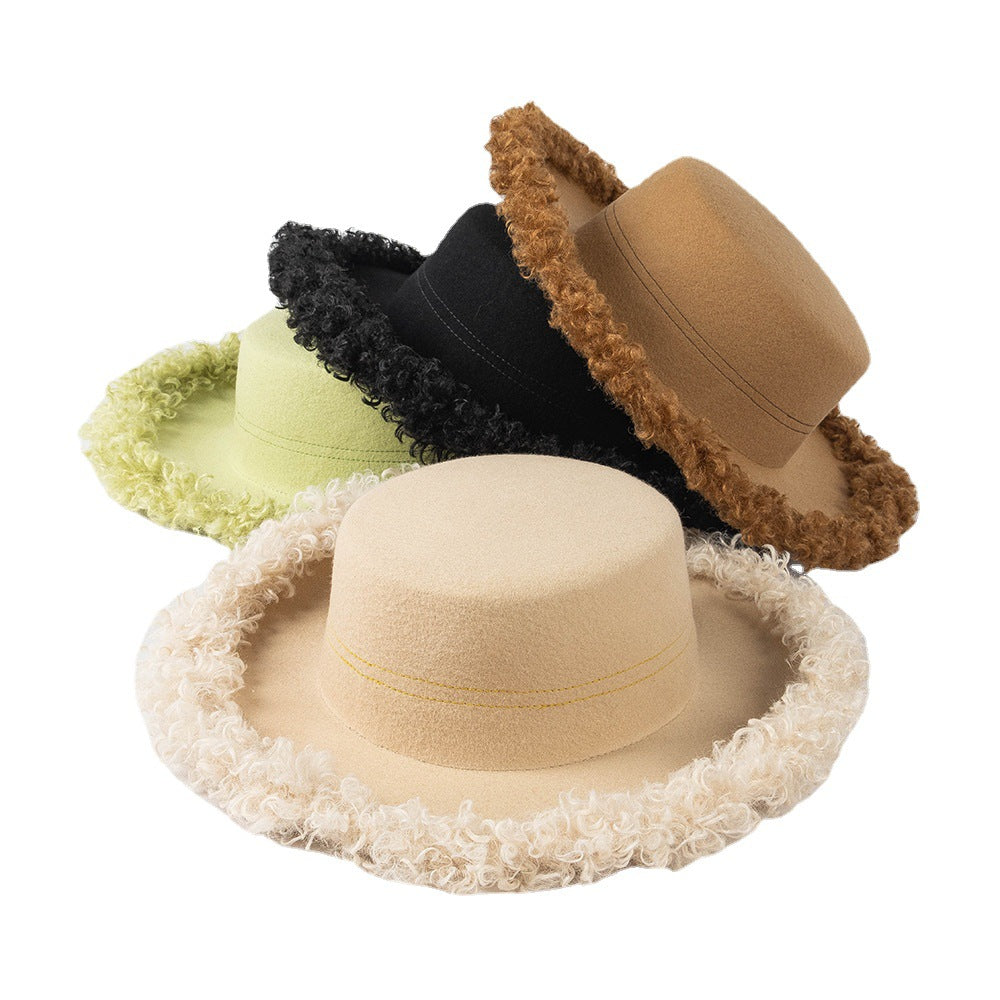 Efterår Vinter Mode Fritid Cirkel Krøllet Kant Flad Top Uld Tophat