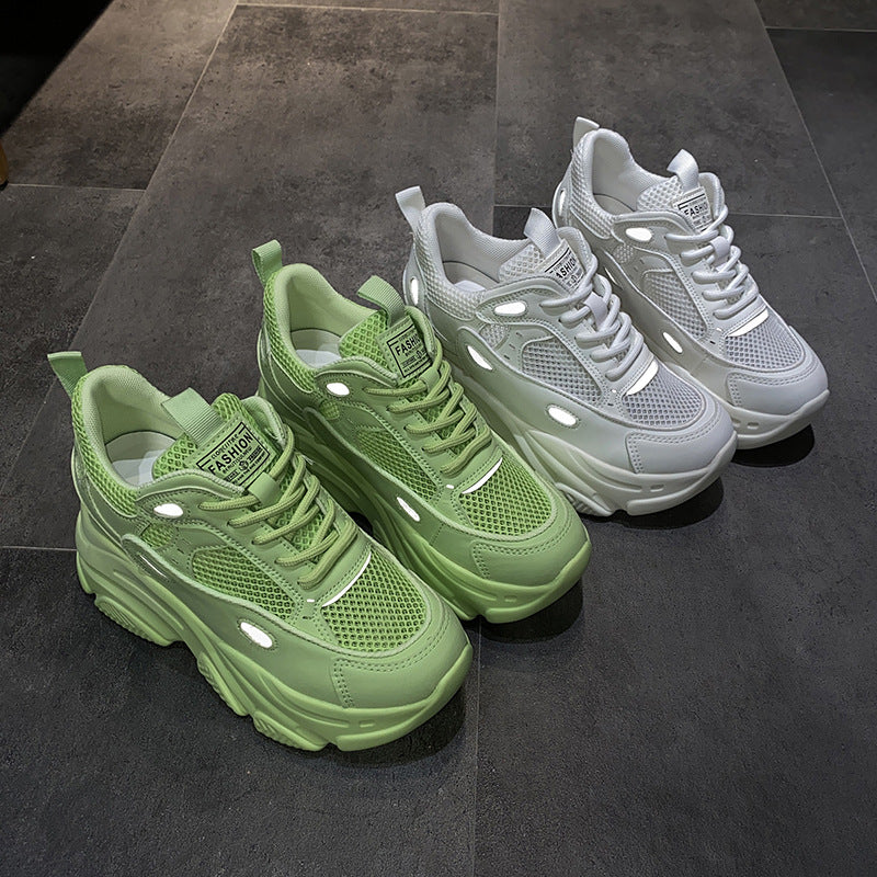 Increase In The Trend, Women's Shoes, Mesh Shoes, Fashionable Breathable Low-top Casual Sports Single Shoes