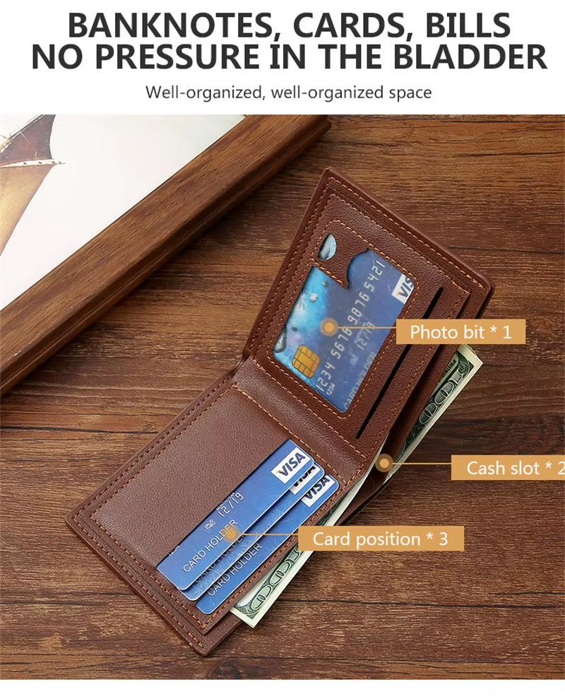 New Men'S Wallet Short Wallet Men'S Youth Fashion Thin Multi Card Large Capacity Horizontal Business Soft Leather Wallet