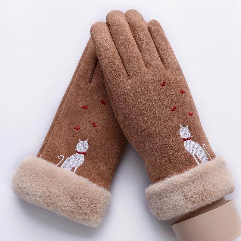 Fleece Thickened Warm Ladies Gloves With Touch Screen