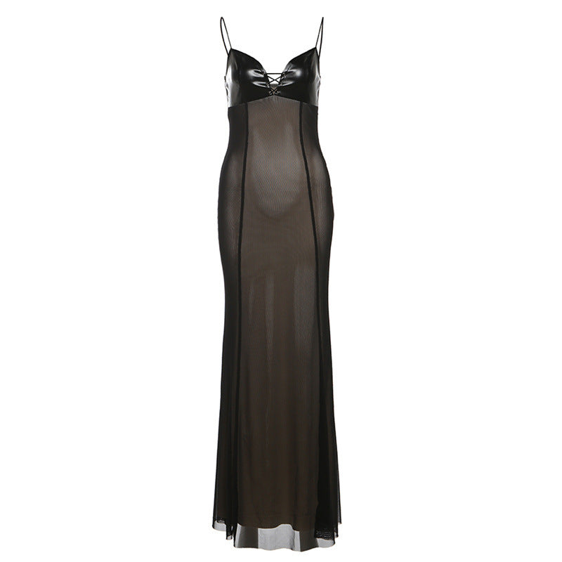 Mesh-Panel Sleeveless Slip Bodycon Dress