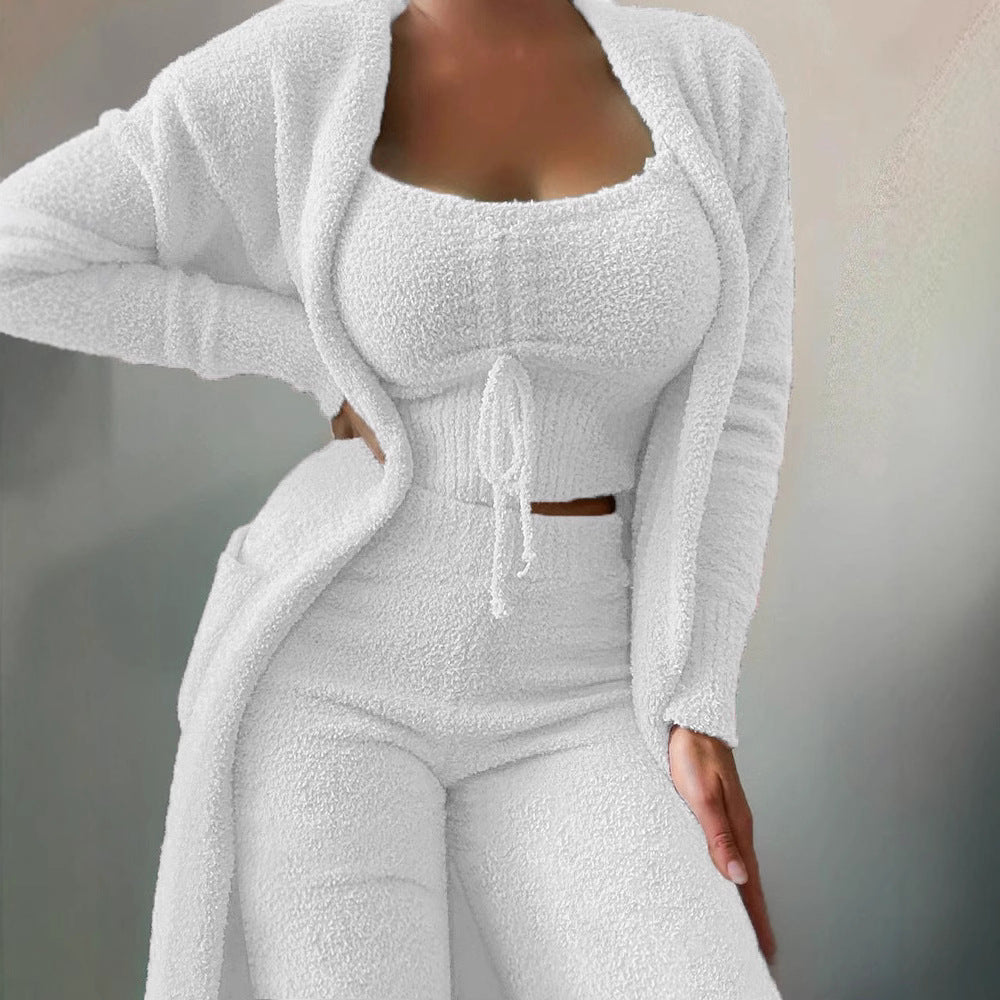 Womens Casual Solid Color Long Sleeve Slimming Three Piece Set