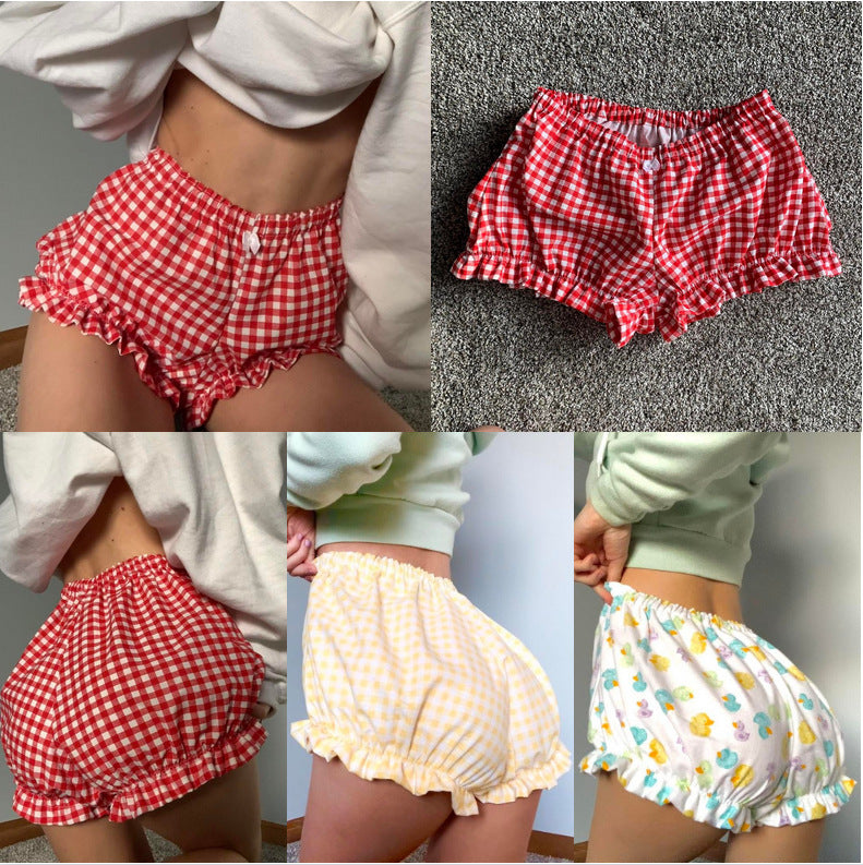 European And American Small Bowknot Plaid Shorts