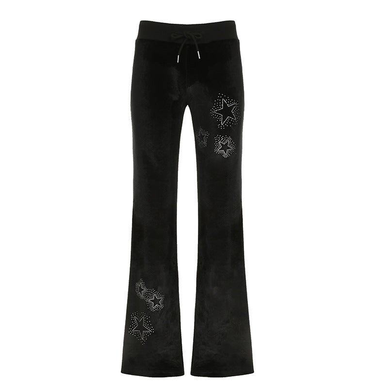 Women's Rib Stitching Velvet Bell-bottom Pants