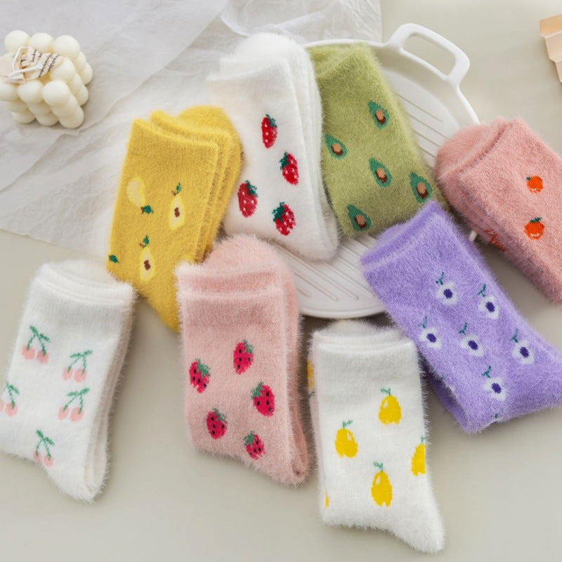 Women's Mid-thigh Fruit Socks Plus Velvet Thickening Winter Warm