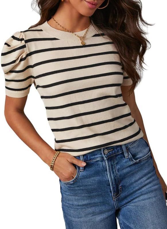 Womens Summer Casual Short-Sleeve Knitted Top