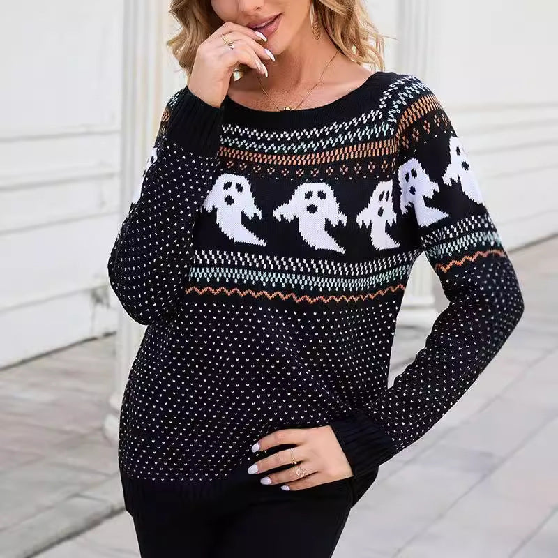 Women's Ghost Retro Dots Long-sleeved Sweater