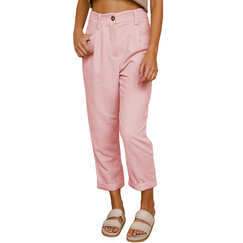 Women's High Waist Casual Pants Solid Color Loose Straight Trousers