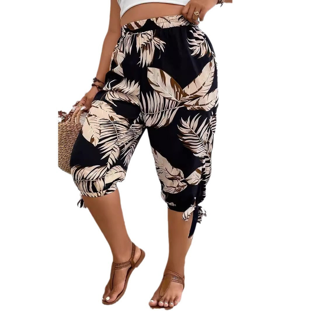 Plus Size Women's Printed Bandage Workout Leggings