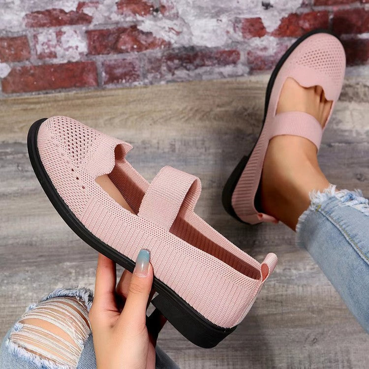 Plus Size Women's Leisure Thin Shoes Hollow Design Fly-kit Mesh Low Heel Mom Shoes