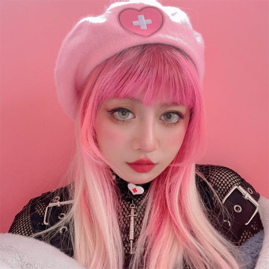 Love Cross Embroidery Beret Soft Girl