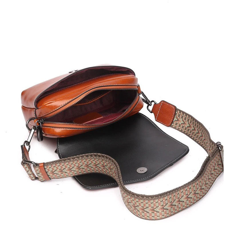 Leather Women's Casual Zip Crossbody Bag