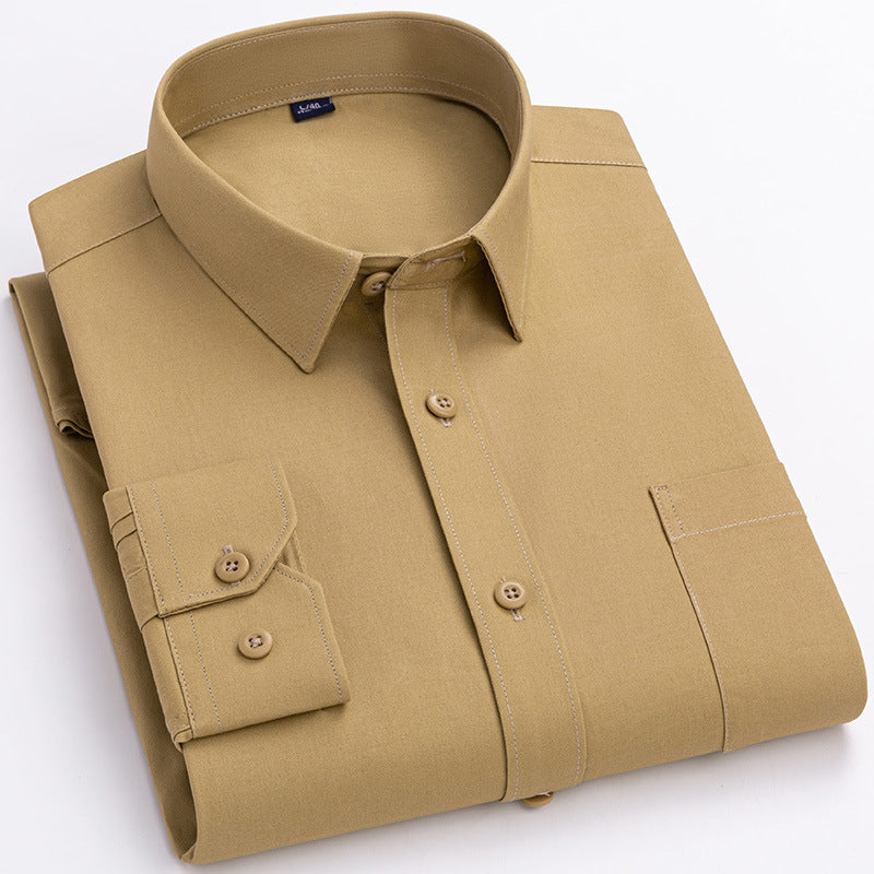 Spring Mens Khaki Cotton Long-sleeve Shirt