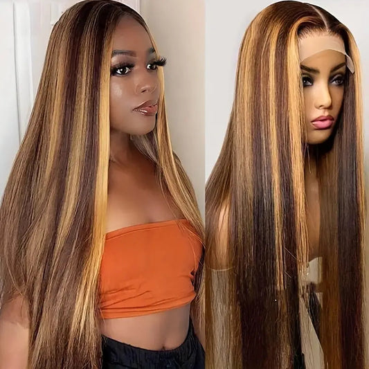 Piano Color Long Straight Wig Front Lace Full-head Wig