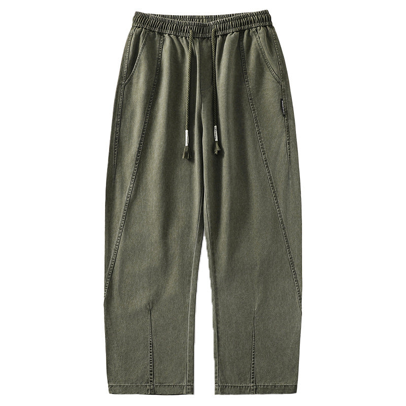 Retro Washed Distressed Drawstring Elastic Waist Jeans