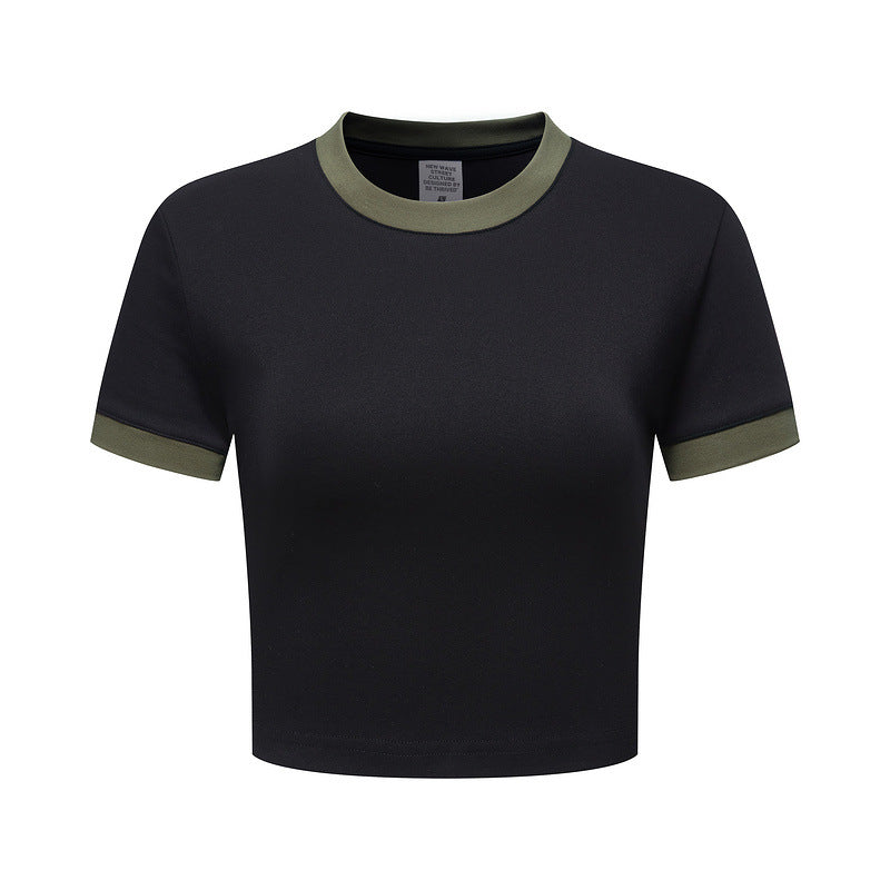 Women's Retro Contrast Color Navel T-shirt