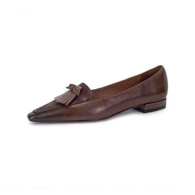 Cowhide Retro Women's Low Heel Low-cut Thick Heel Flat Loafers