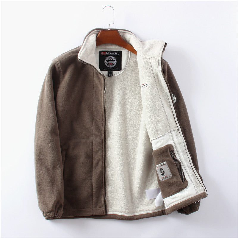 Mens Fleece-Lined Thickened Double-Sided Polar Fleece Jacket