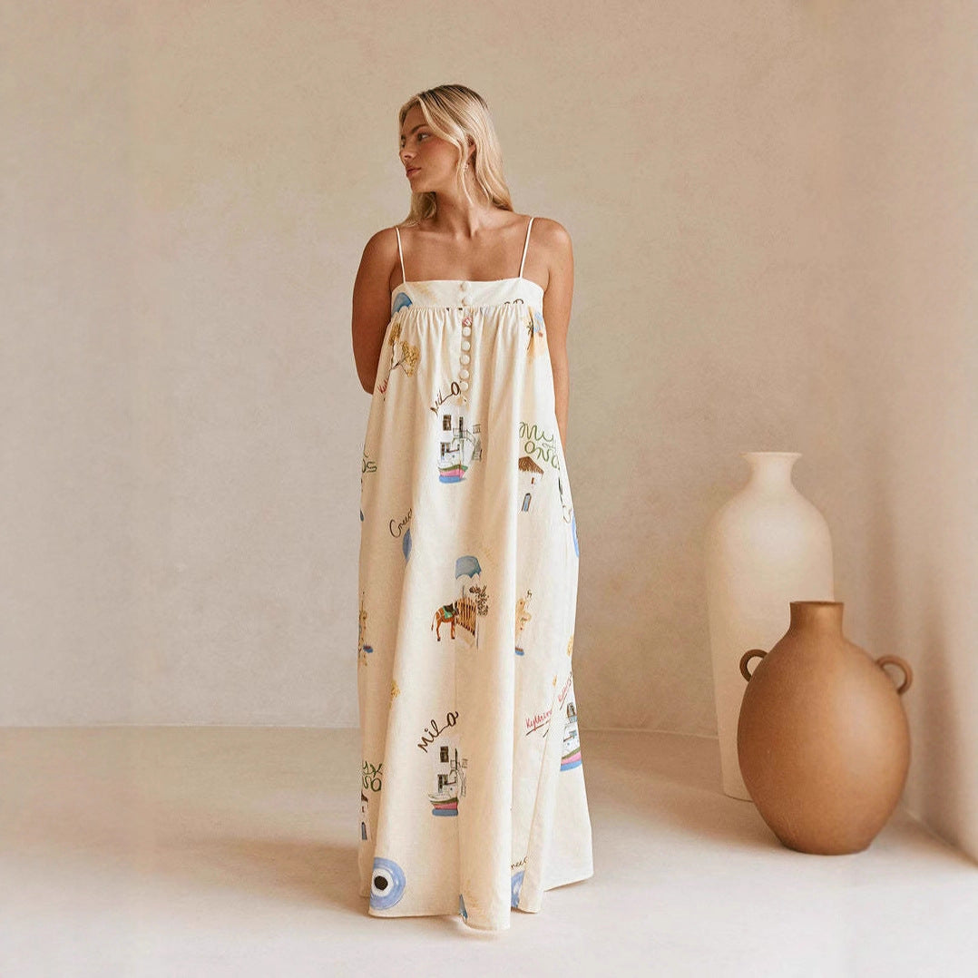 Sexy Spaghetti-strap Linen Dress From Europe And The US
