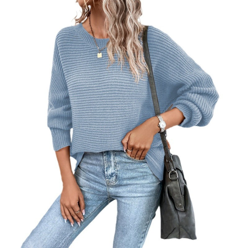 Back Button Batwing Sleeve Sweater