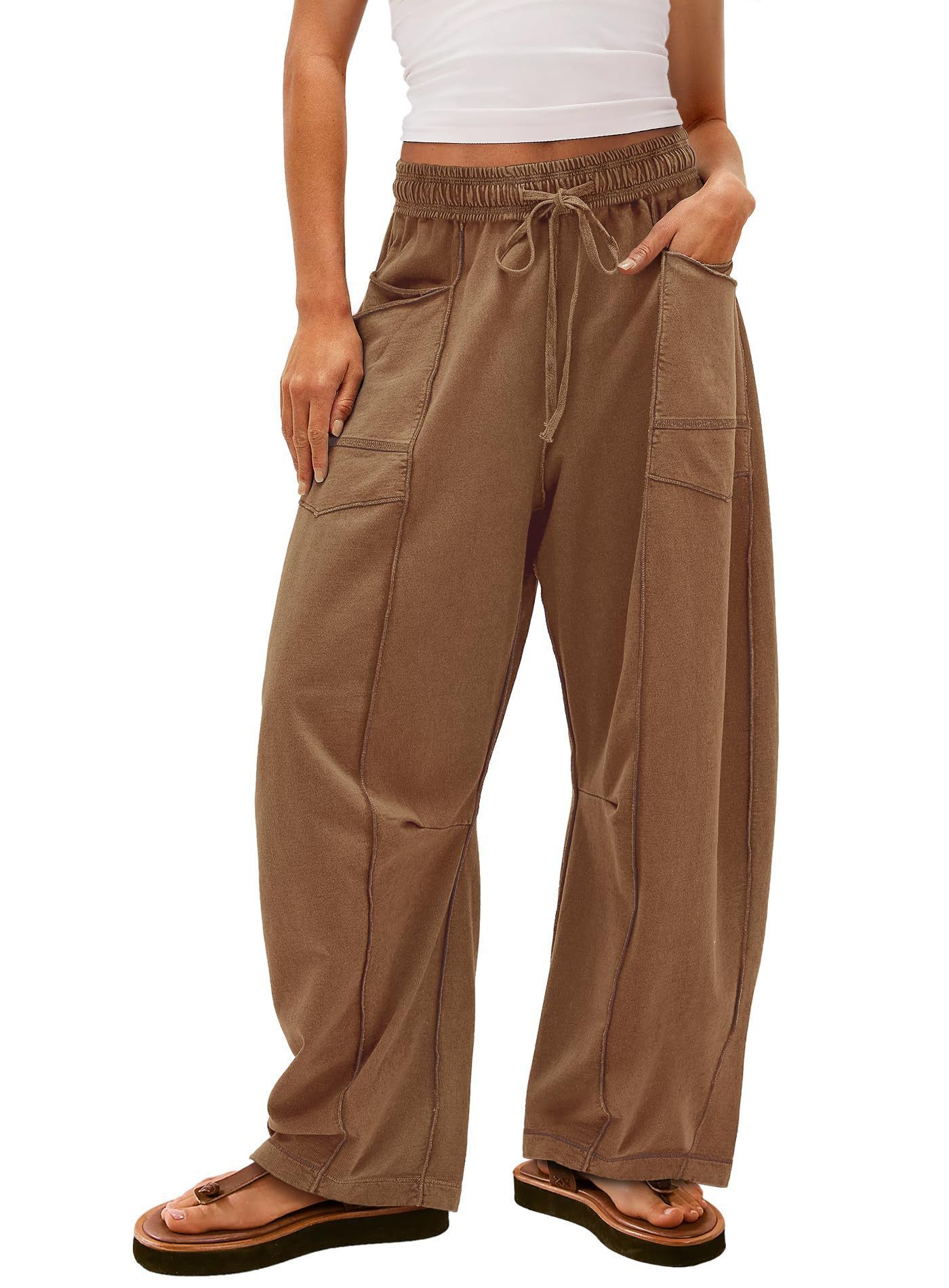 Casual Summer Wide Leg Drawstring Waist Casual Pants