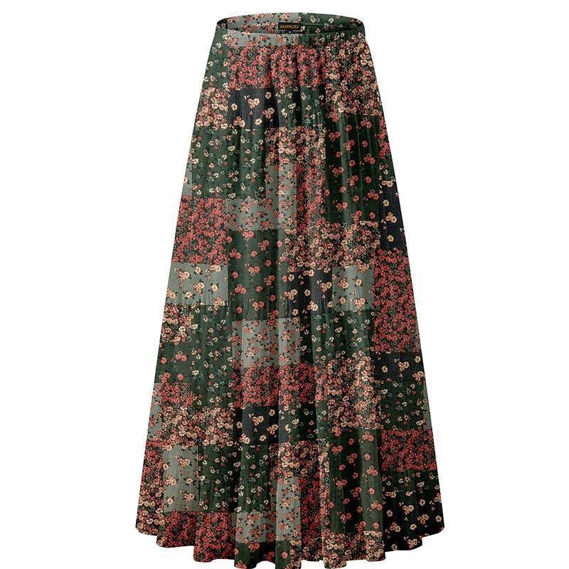 Women's Chiffon Elastic High Waist Pleated A Line Flared