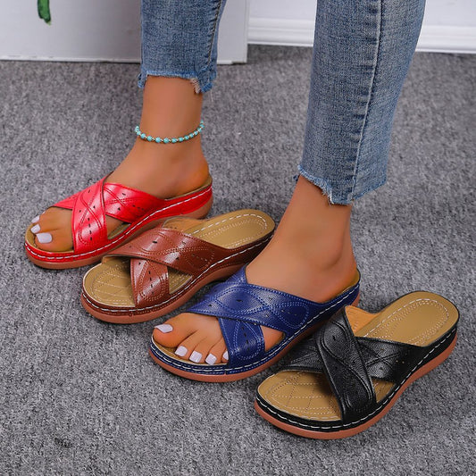 Women's Plus Size Summer Platform Cross Wedge Slippers