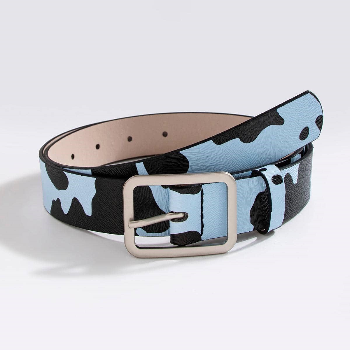 Black And White Cows Pattern Horsehair Lady Wig Fashion PU Belt