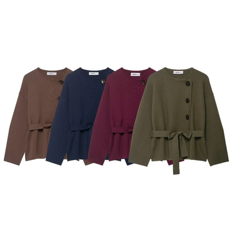 Women's Belted Knit Short Coat