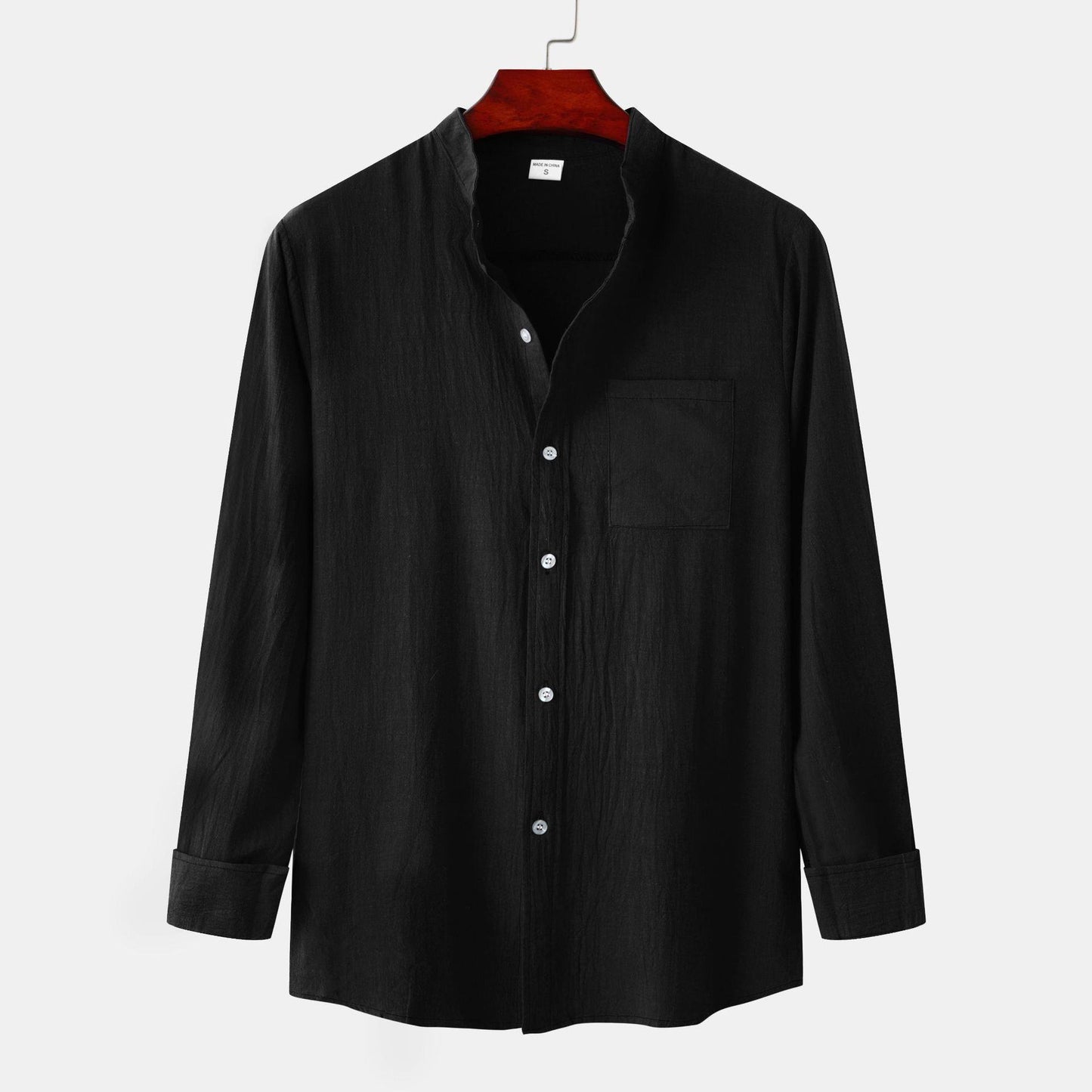 Men's Slim Solid Color Long Sleeve Shirt Cotton And Linen Casual Shirt
