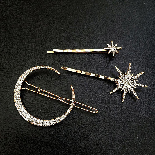 Retro Geometric Diamond Moon Snowflake Star Hairpin Set Word Clip