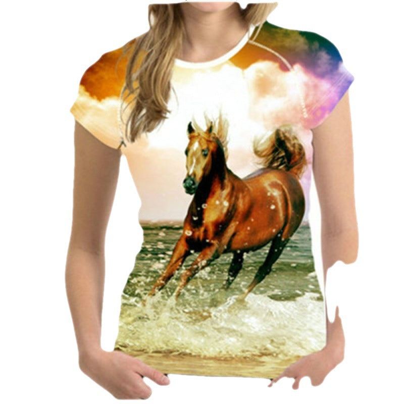Urban Leisure Pullover Round Neck Digital Printing Short-sleeved Casual T-shirt