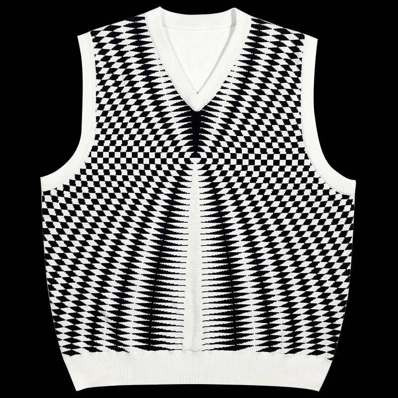 Fashion Brand Japanese Retro V-neck Sweater Vest Abstract