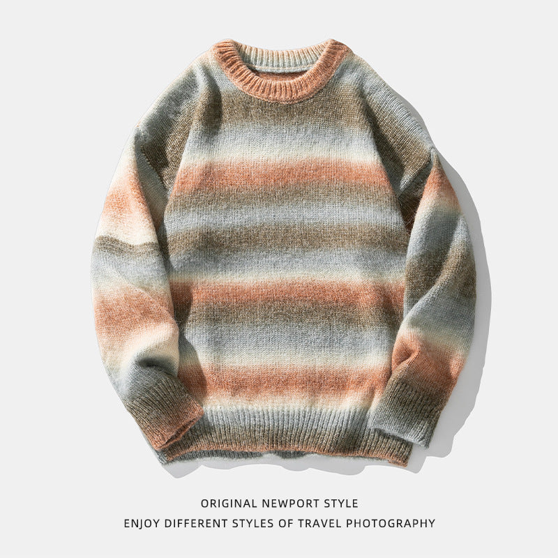 Japanese Gradient Satin Dyed Round Neck Sweater For Men And Women Fall Winter Coat