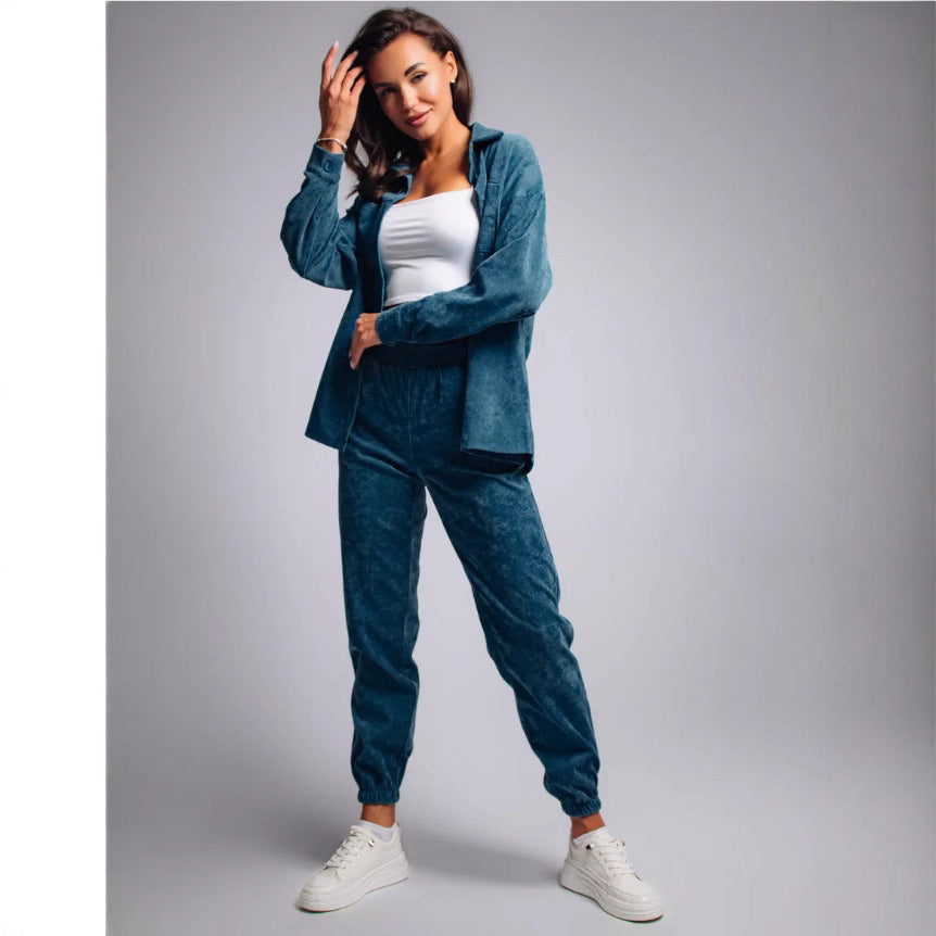 Shirt Casual Loose Corduroy Suit For Women