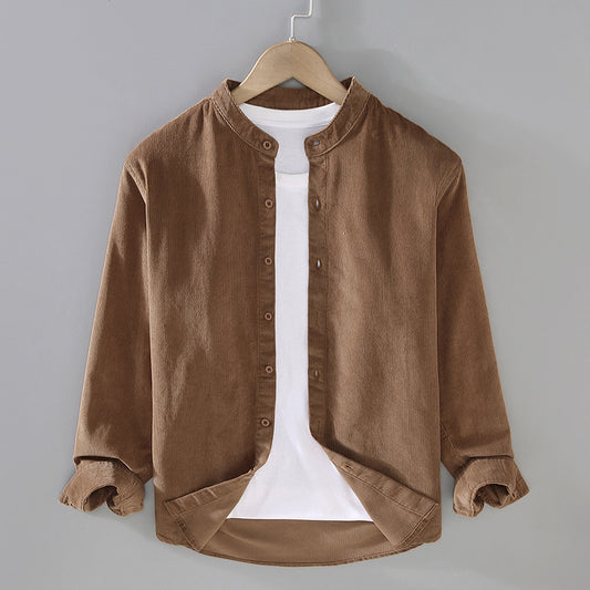 Mens Retro Corduroy Small Stand-Up Collar Shirt Jacket