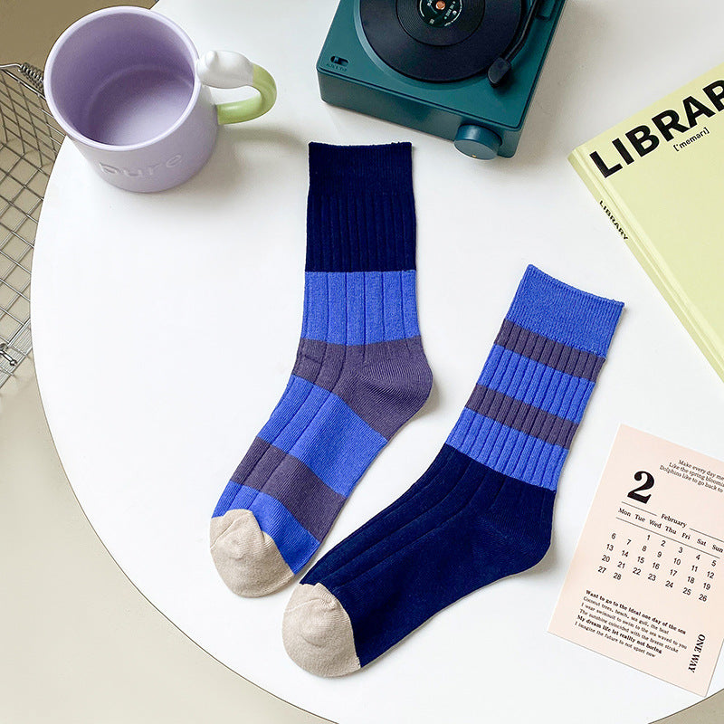 Stripe Contrast Color Tube Socks Color Matching Asymmetric AB Socks