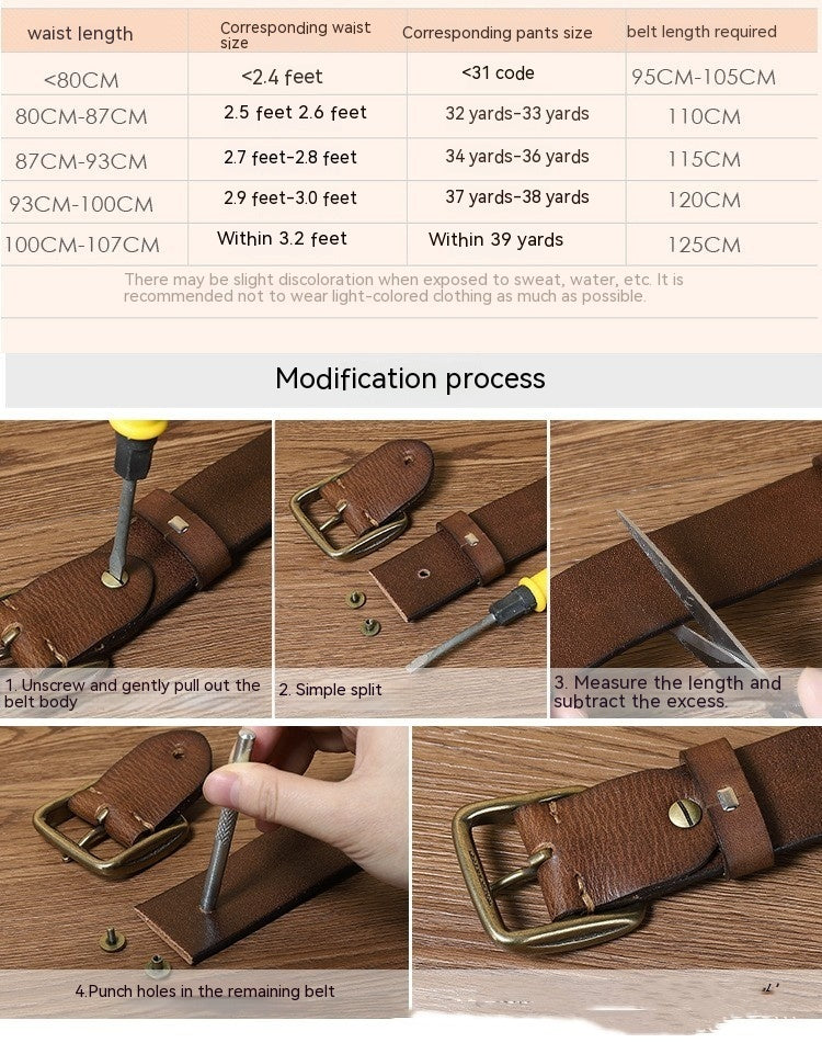 Leather Belt Men's Genuine Leather Pure Retro 38CM