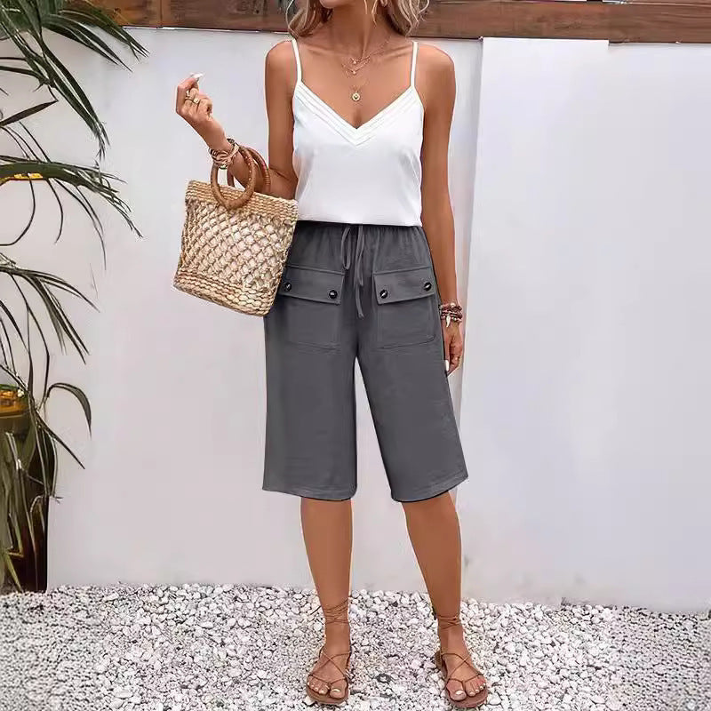 Loose Solid Color Drawstring Lace Casual Pants