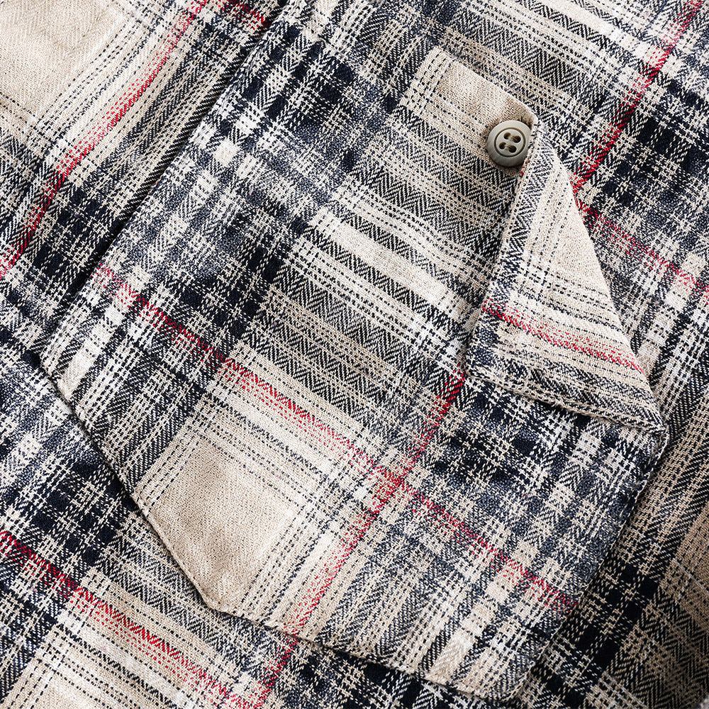 Plaid Shirt Men's Spring And Autumn American Retro Washed And Worn