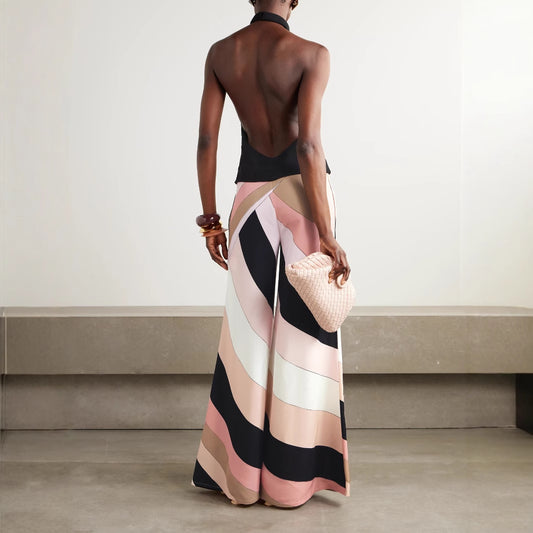 European And American Summer Sexy Slim Fit Backless Printed One-piece Trousers