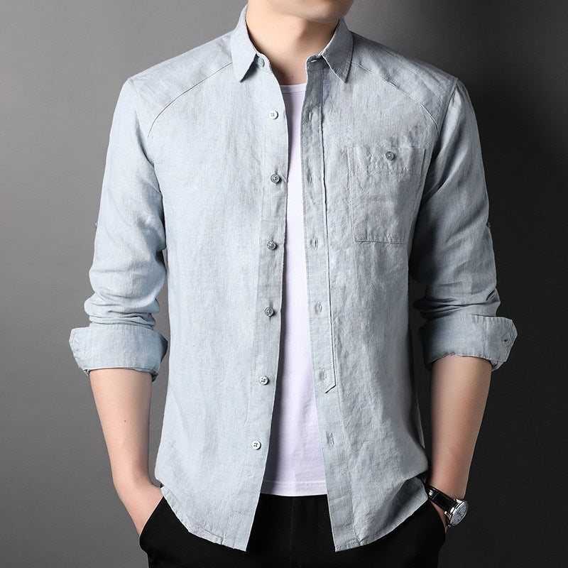 Pure Linen Cardigan Coat Spring And Summer Men's New Long Sleeve