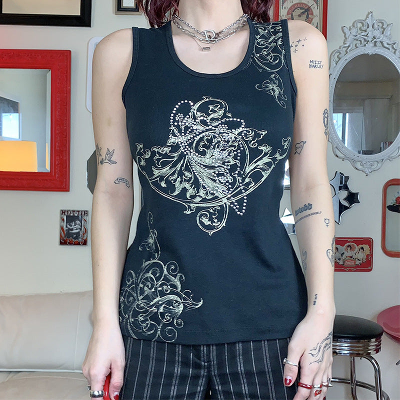 Fashion Hot Silver Print Threaded Sports Tank Vest Slim Top