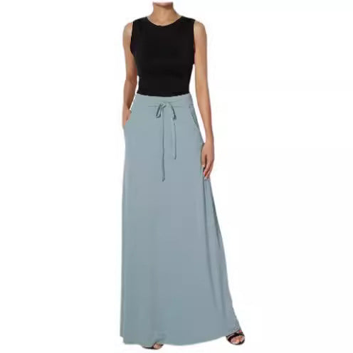 Versatile Solid-Color Drawstring Skirt For Women