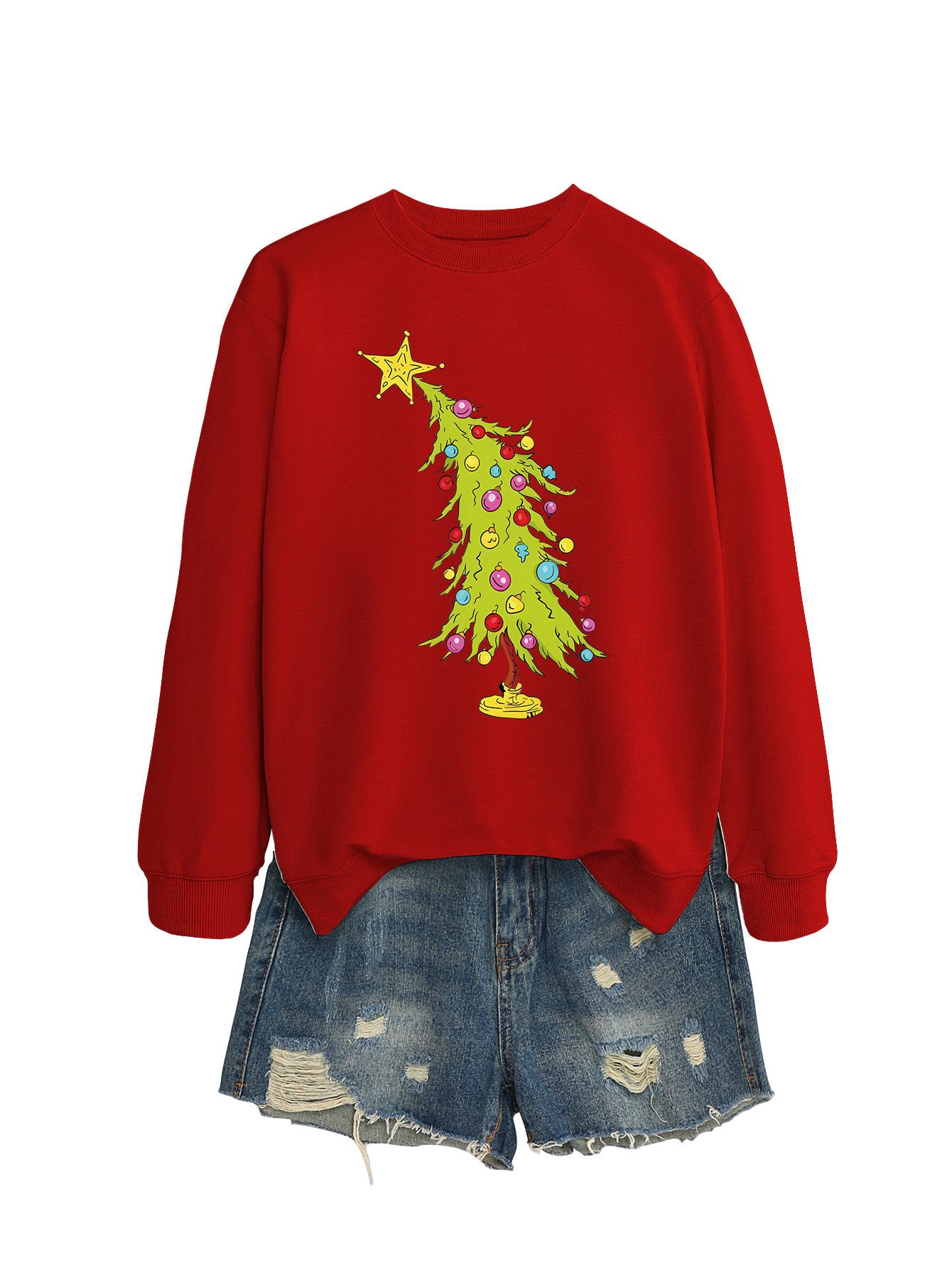 Femtakket stjerne grønne juletræ moderigtig sweater til kvinder