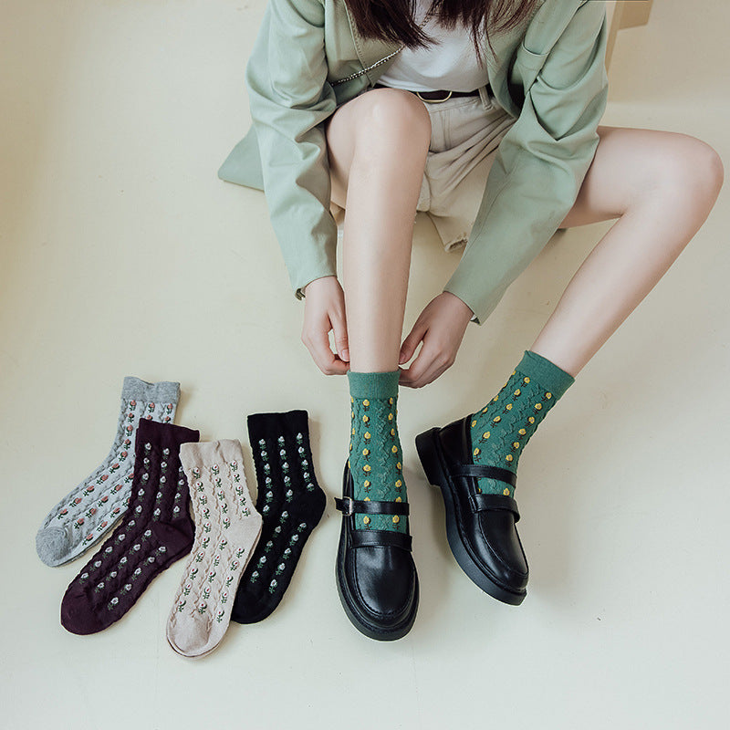 Small Floral Tube Retro Harajuku Women's Socks College Style