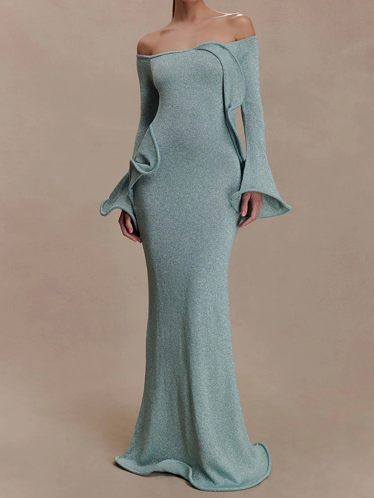 Chic Sexy Off-the-shoulder Tube Dress With Flared Sleeves For Women