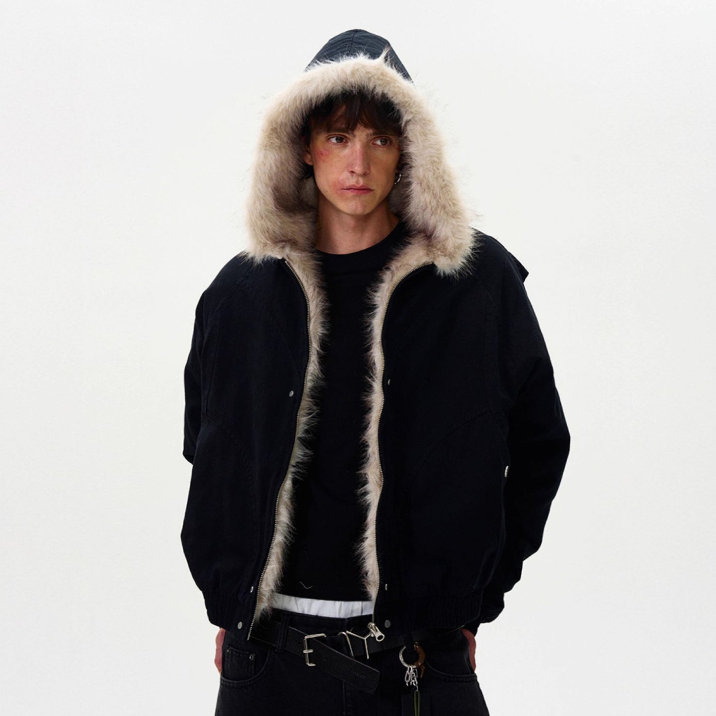 American Retro Niche Deconstructed Patch Design Fleece Jacket